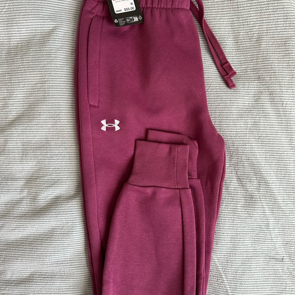 Under Armour Women's Rival Fleece 1/4 Zip Pullover & Joggers XS - Fuchsia Dusk - Picture 3 of 4